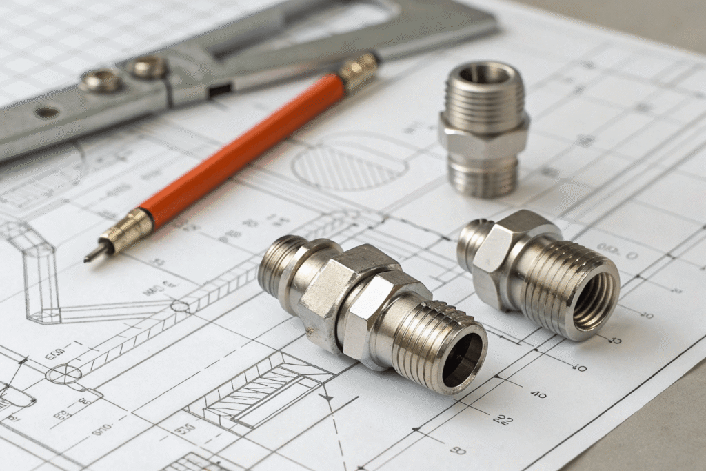 technical drawing of pneumatic fittings